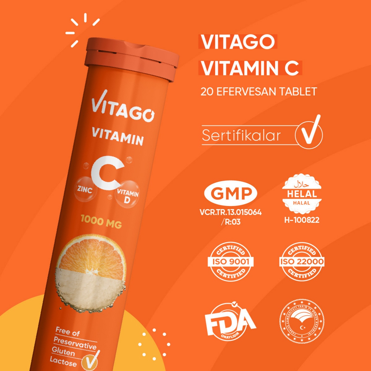  VITAGO VITAGO Vitago Vitamin C 1000 mg + Vitamin D + Çinko 20'li Efervesan Tablet  1 of 5 