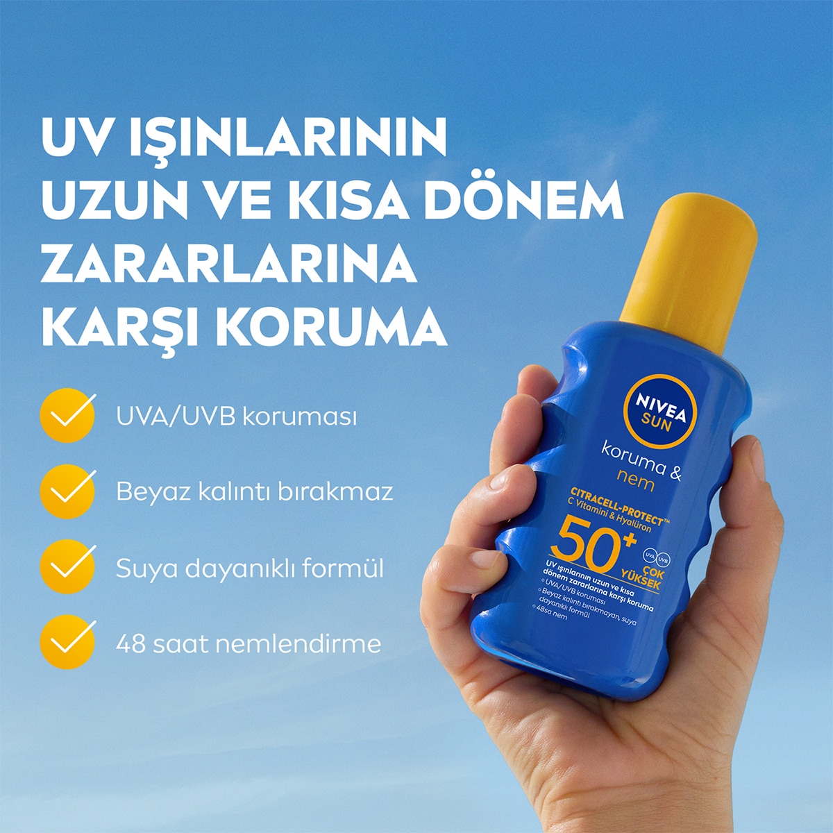  NIVEA SUN NIVEA SUN Nivea Sun SPF 50+ Koruma & 48 Saat Nemlendirme Güneş Kremi 200 ml Sprey  1 of 8 