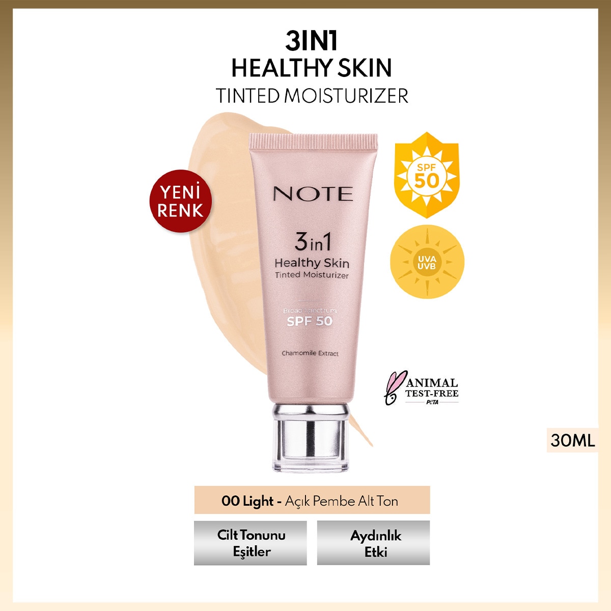  NOTE NOTE Note Cosmetique 3 in 1 Healthy Skin Light Tinted Moisturizer SPF 50 Renk Ton Eşitleyici Aydınlatıcı Krem 00 Açık Ton  Note Cosmetique 3 in 1 Healthy Skin Light Tinted Moisturizer SPF 50 Renk Ton Eşitleyici Aydınlatıcı Krem 00 Açık Ton