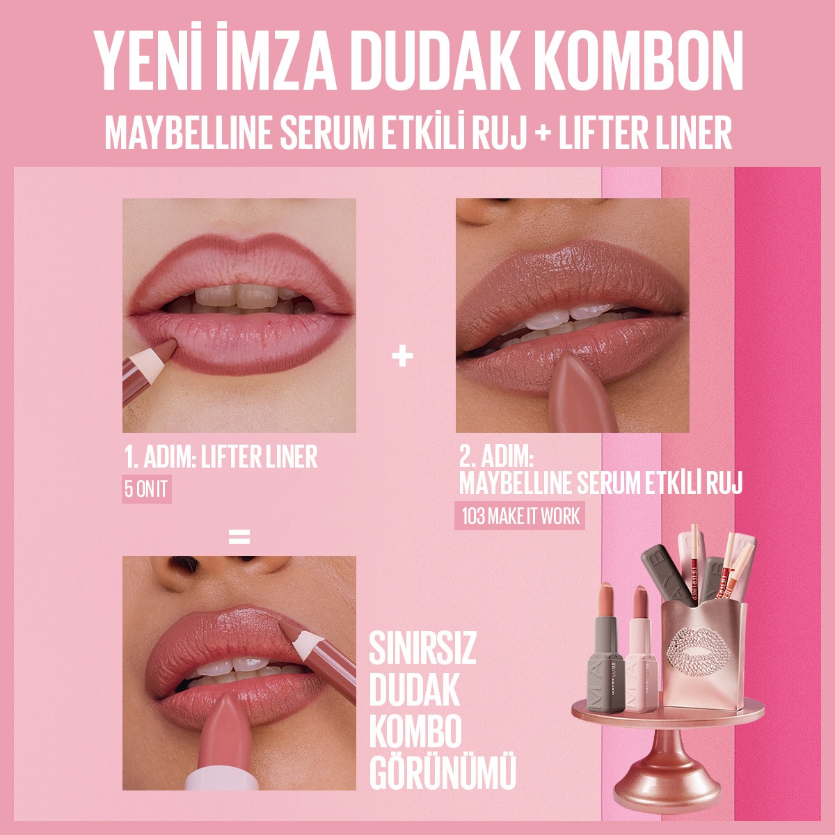  MAYBELLINE MAYBELLINE Maybelline New York Serum Etkili Hyaluronik Asit ve Besleyici Yağ İçeren Ruj Satin Make It Work 103  1 of 10 