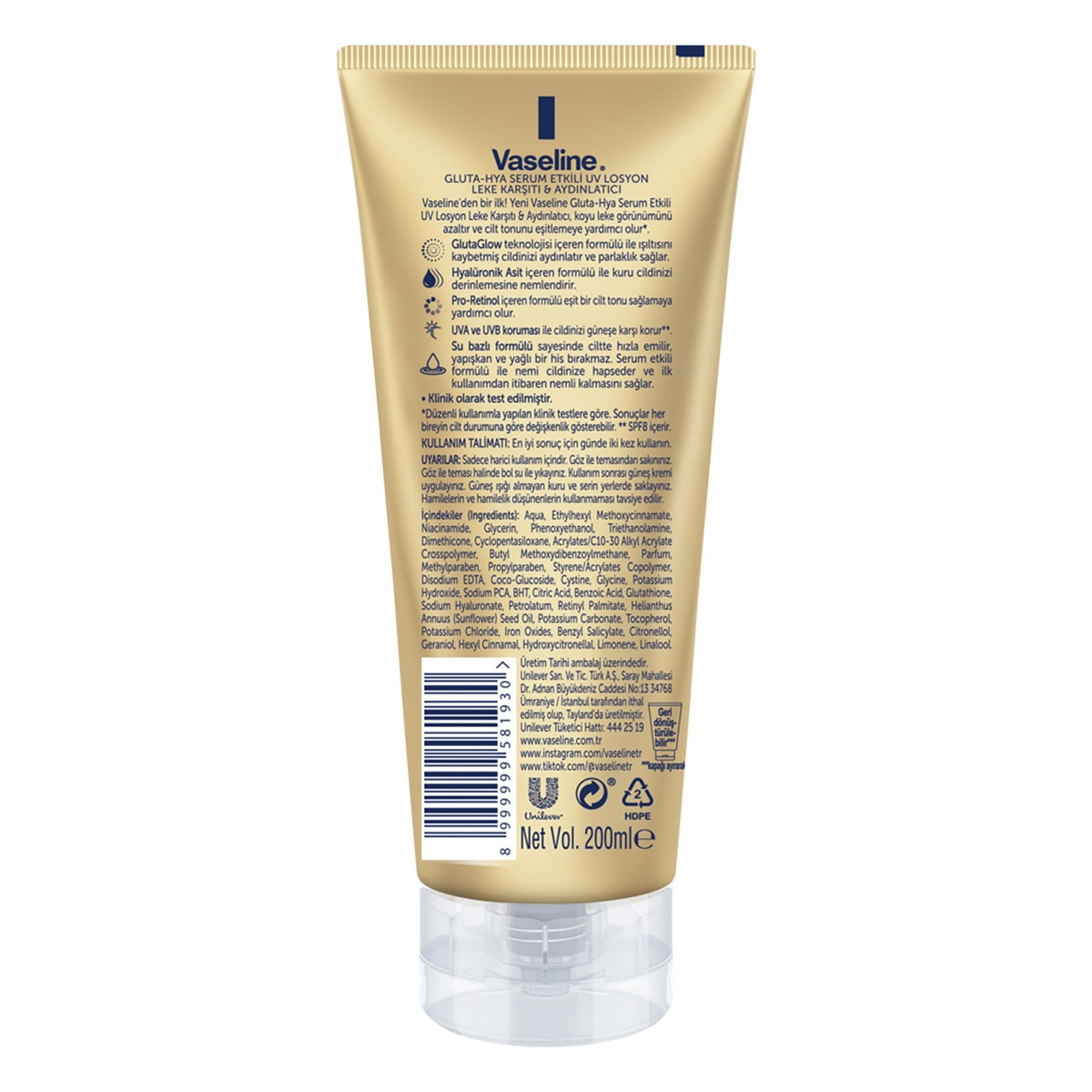  VASELINE VASELINE Vaseline Gluta Hya Serum Etkili UV Losyon Leke Karşıtı ve Aydınlatıcı 200 ml  1 of 10 