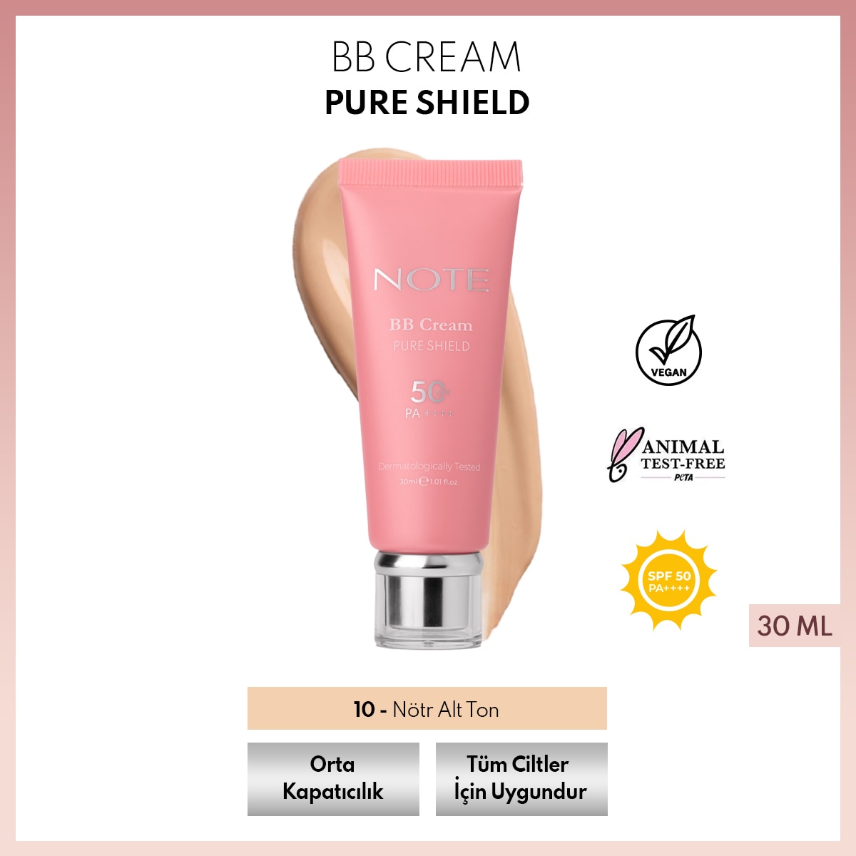 NOTE NOTE Note SPF 50+ PA++++ Hyaluronik Asit ve Seramik İçerikli BB Krem Pure Shield 10 1 of 7