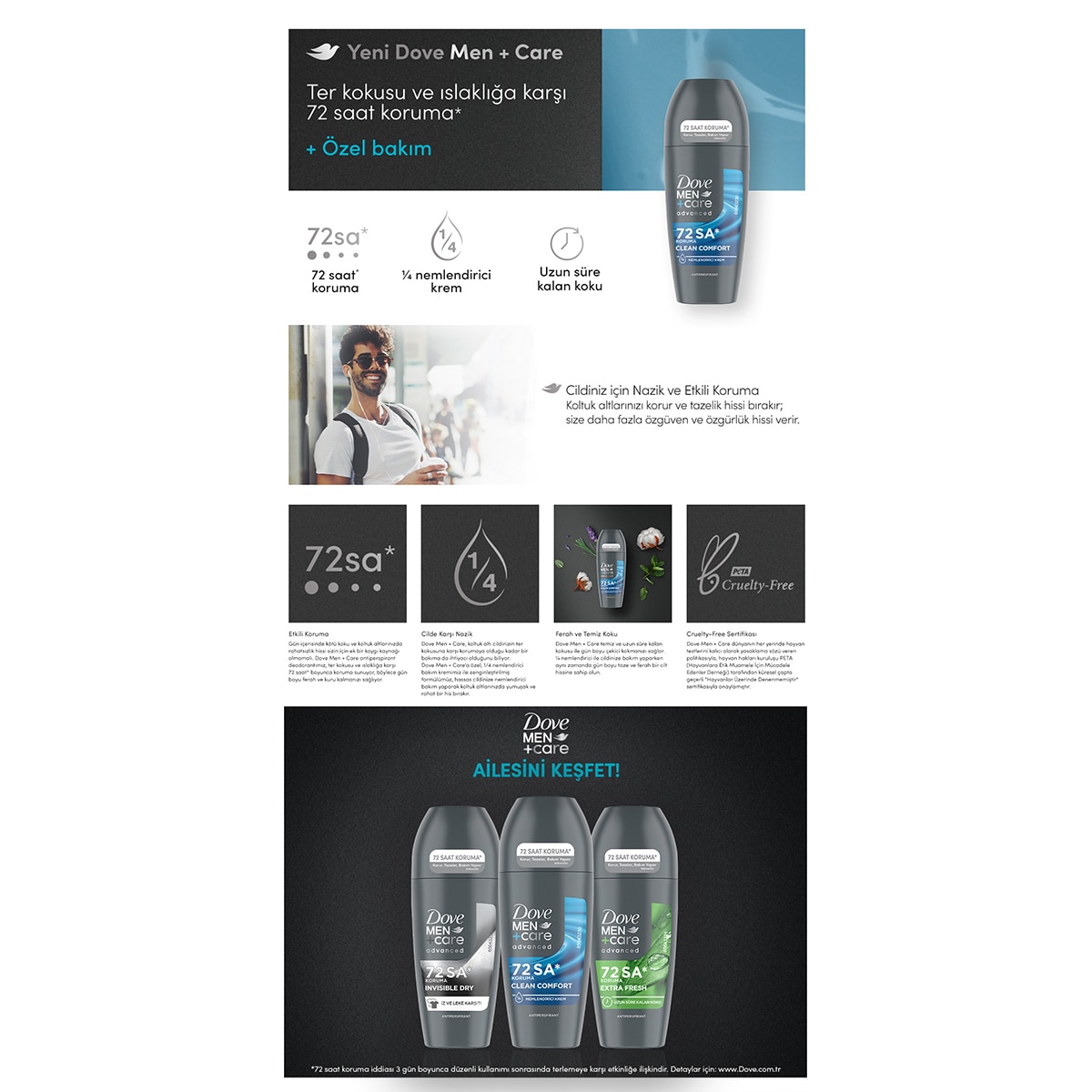 DOVE DOVE Dove +Care Advanced Clean Comfort 72 Saat Koruma Antiperspirant Erkek Roll-On 50 ml 1 of 10