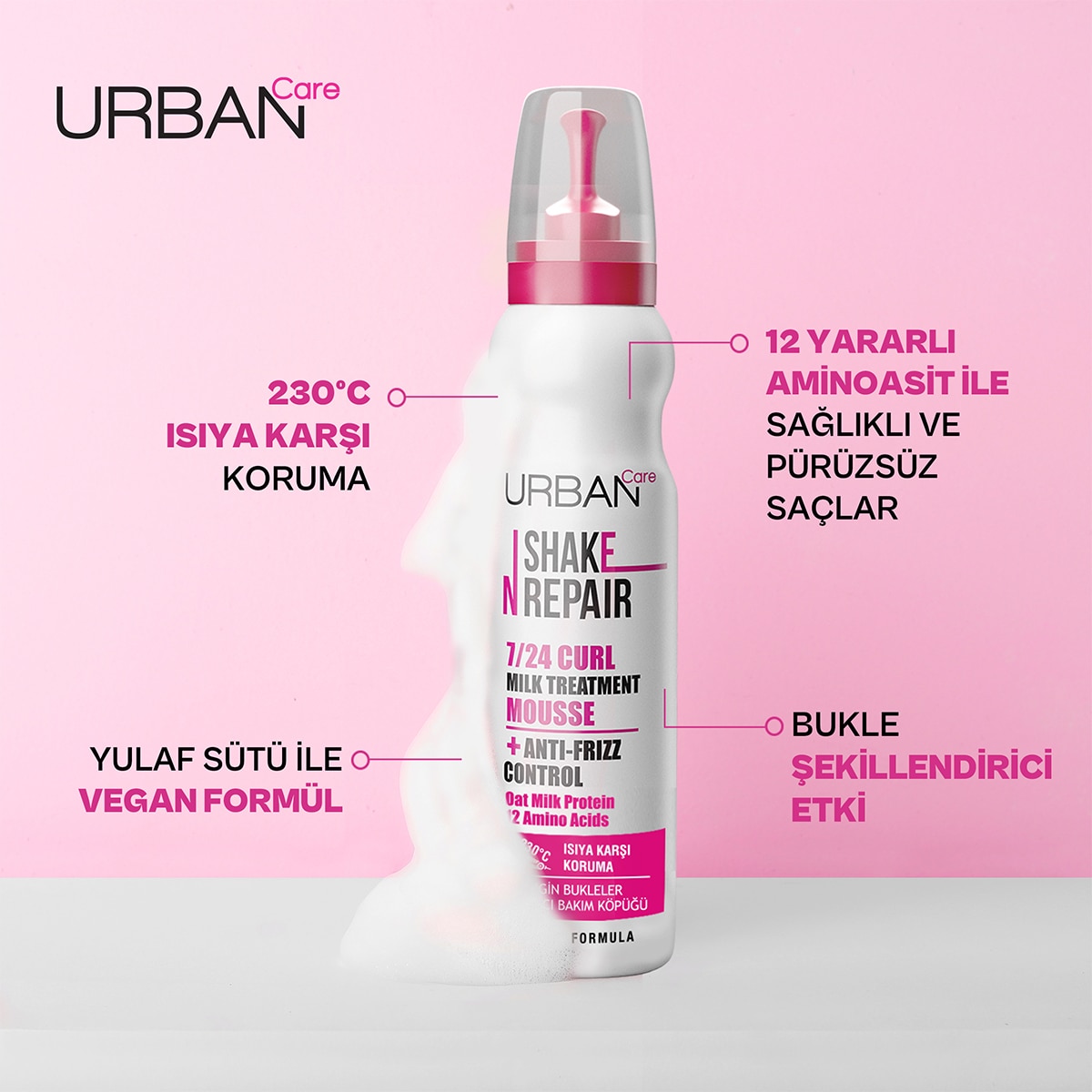  URBAN CARE URBAN CARE Urban Care Shake N Repair 7/24 Kabaran ve Bukleli Saçlara Özel Saç Bakım Köpüğü 150 ml  1 of 4 