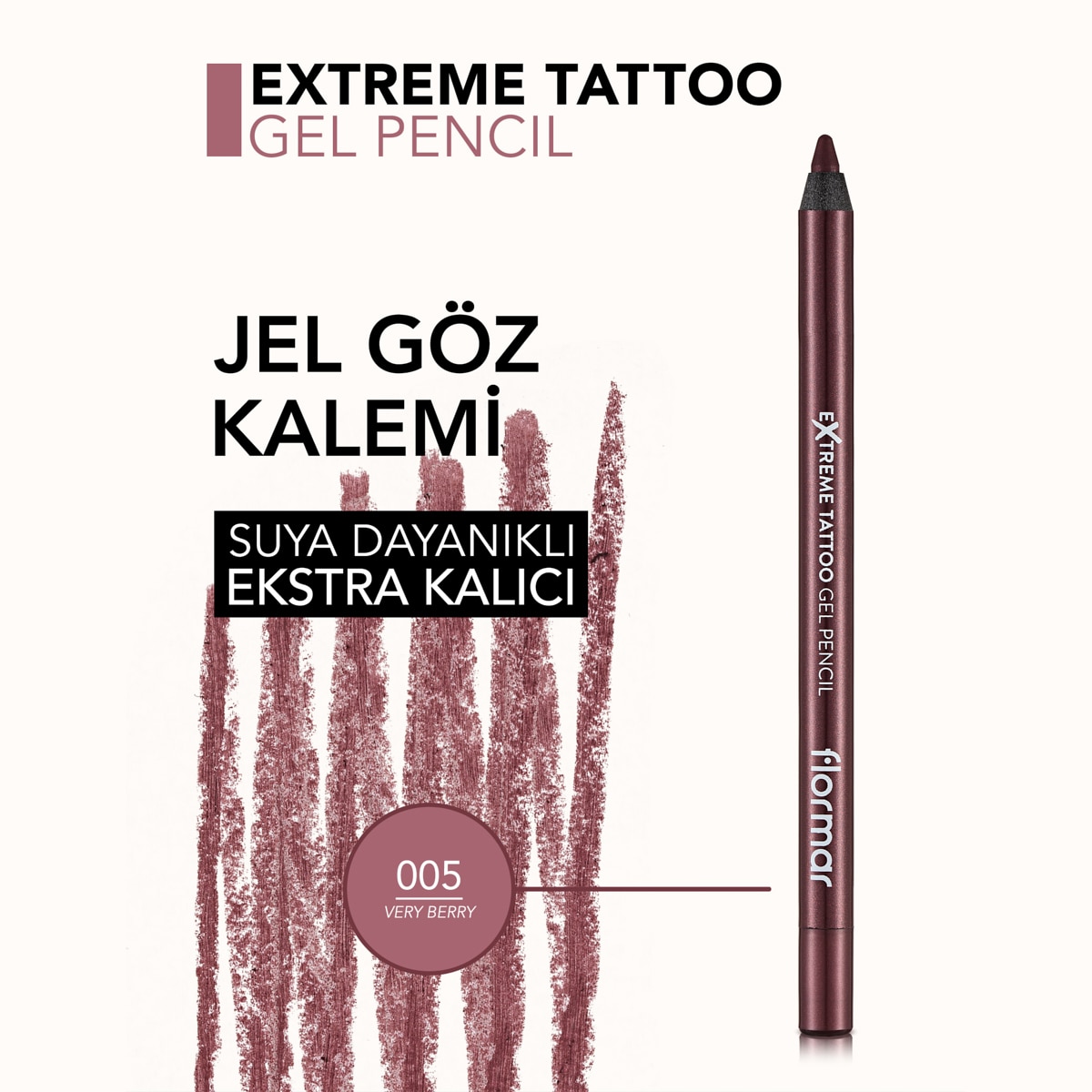 FLORMAR FLORMAR Flormar Extreme Tattoo Yoğun Pigmentli Mat Jel Göz Kalemi No: 005 Very Berry 1 of 10