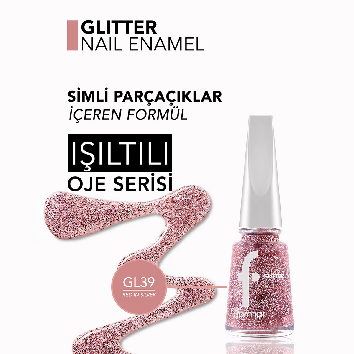 FLORMAR FLORMAR Flormar Glitter Sim Parçacıklı Yarı Transparan Işıltılı Oje No: 39 Red In Silver 1 of 4