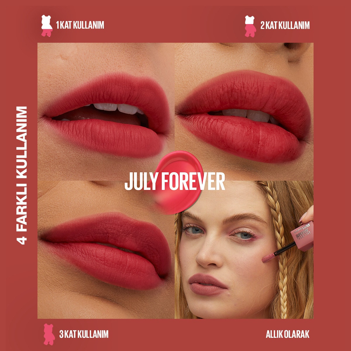  MAYBELLINE MAYBELLINE Maybelline New York Super Stay Teddy Tint Uzun Süre Kalıcı Likit Mat Tint 35 July Forever  1 of 4 