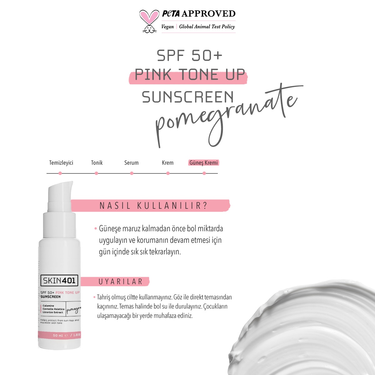 SKIN401 SKIN401 Skin401 50+ SPF Pembe Ton Eşitleyici Yüz Güneş Kremi 50 ml 1 of 4