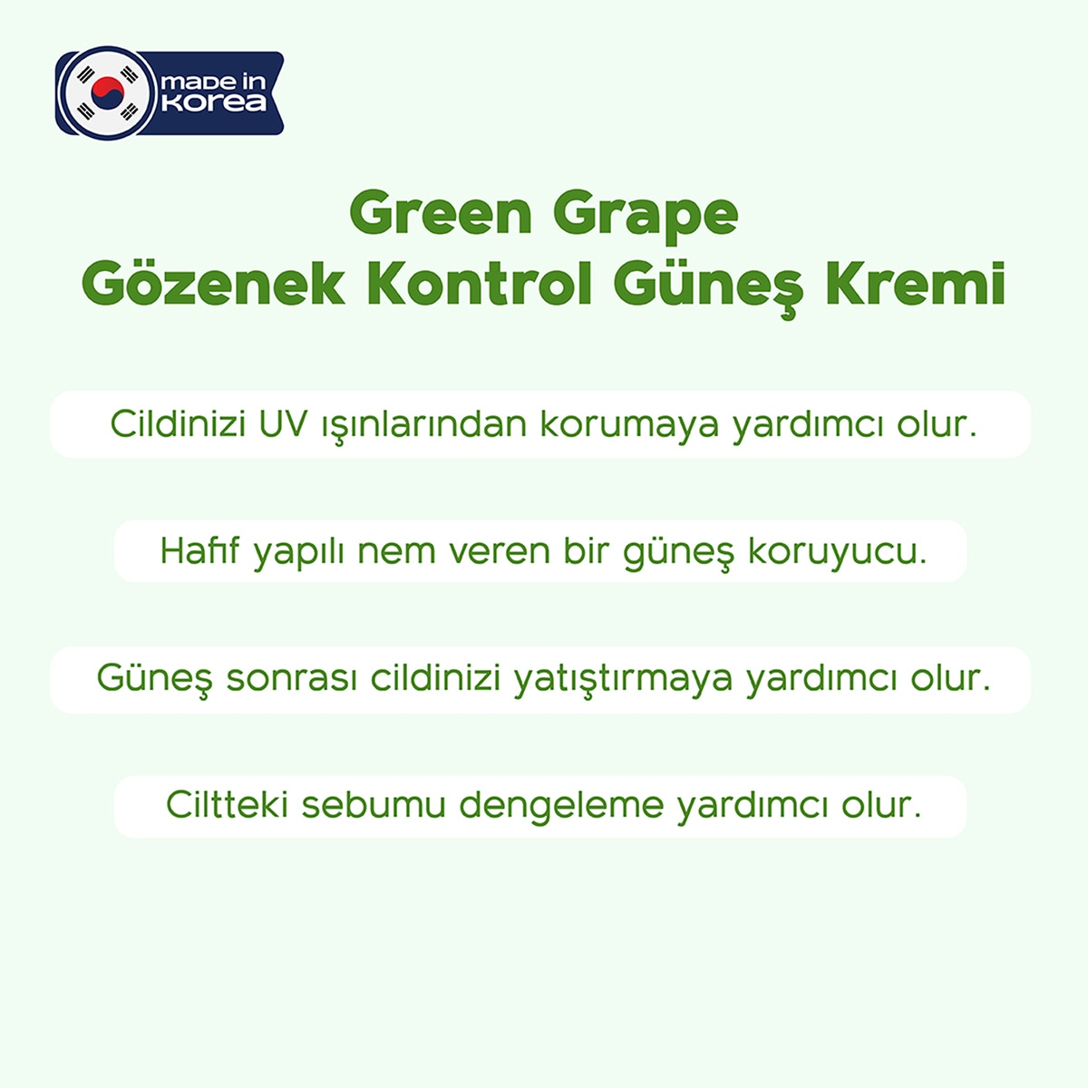 FRUDIA FRUDIA Frudia Green Grape Sebum Kontrolü Sağlayan Serinletici Yüz Güneş Kremi SPF50+ PA++++ 50g 1 of 8