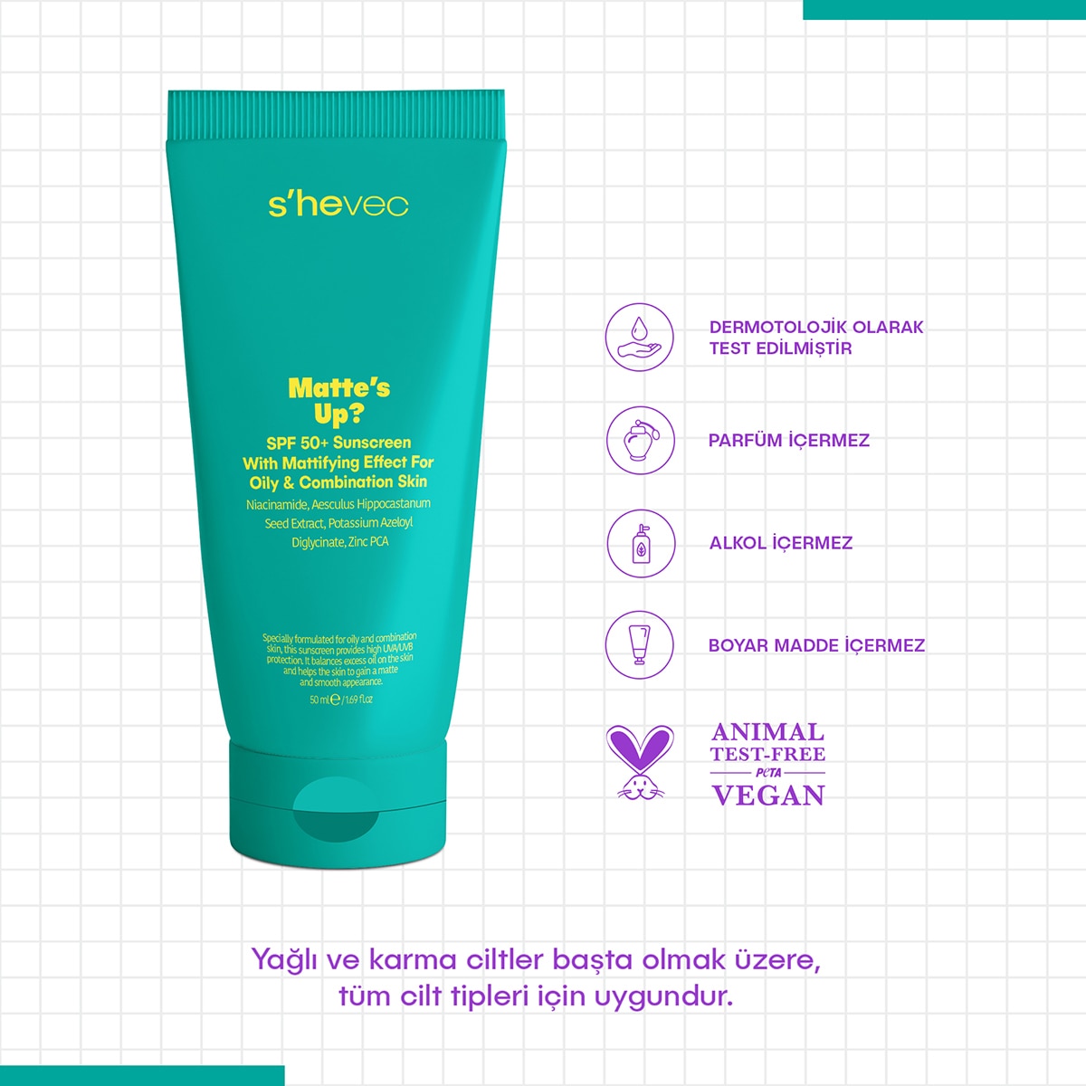  SHE VEC SHE VEC She Vec Matte's Up Matlaştırıcı Güneş Kremi SPF50 50 ml  1 of 5 