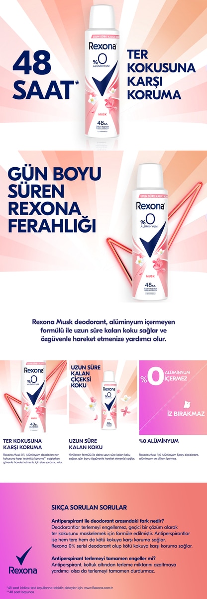  REXONA REXONA Rexona Kadın Sprey Deodorant Musk %0 Alüminyum 48 Saat Ter Kokusuna Karşı Koruma 150 ml  1 of 8 