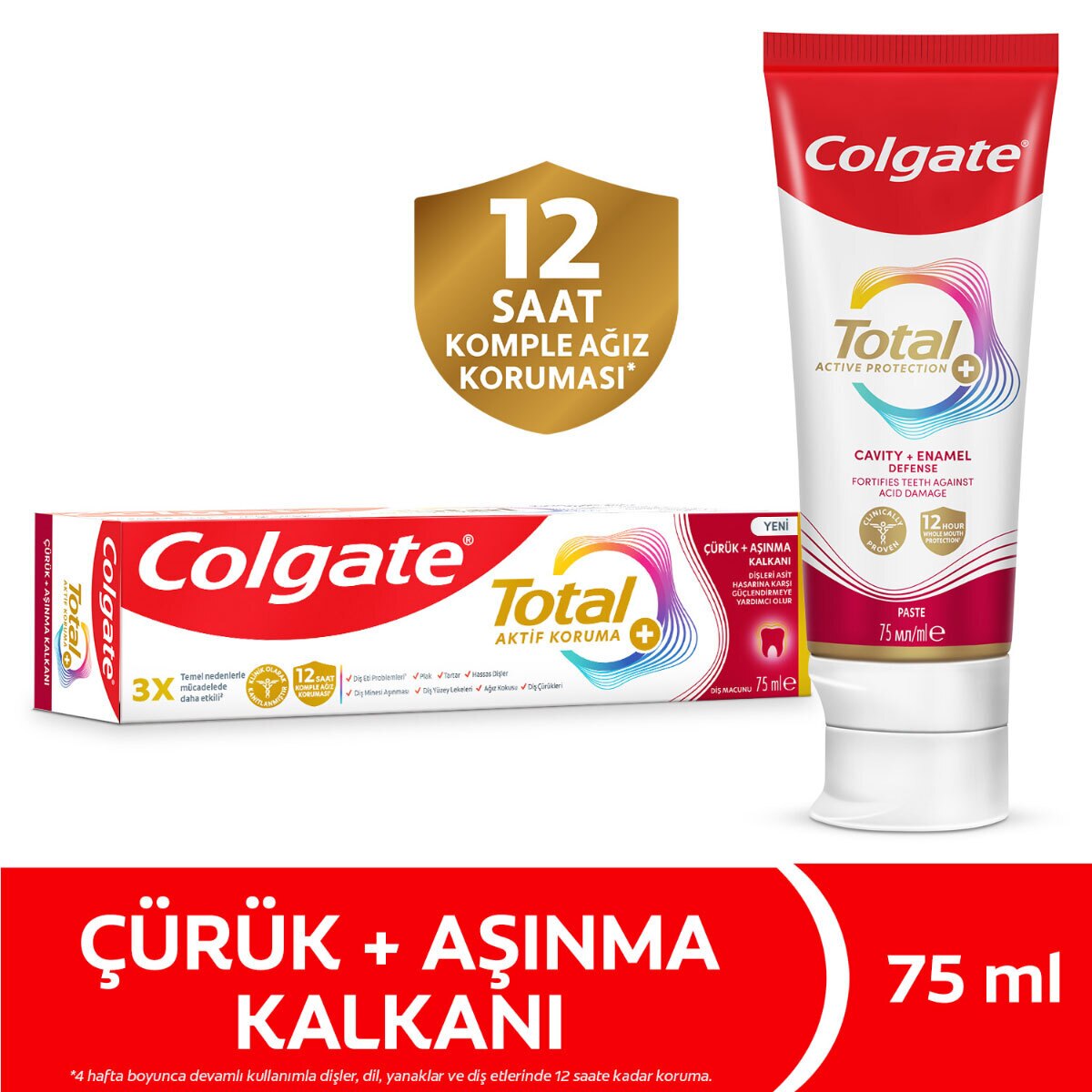 COLGATE COLGATE Colgate Total Aktif Koruma Çürük + Aşınma Diş Macunu 75 ml 1 of 4