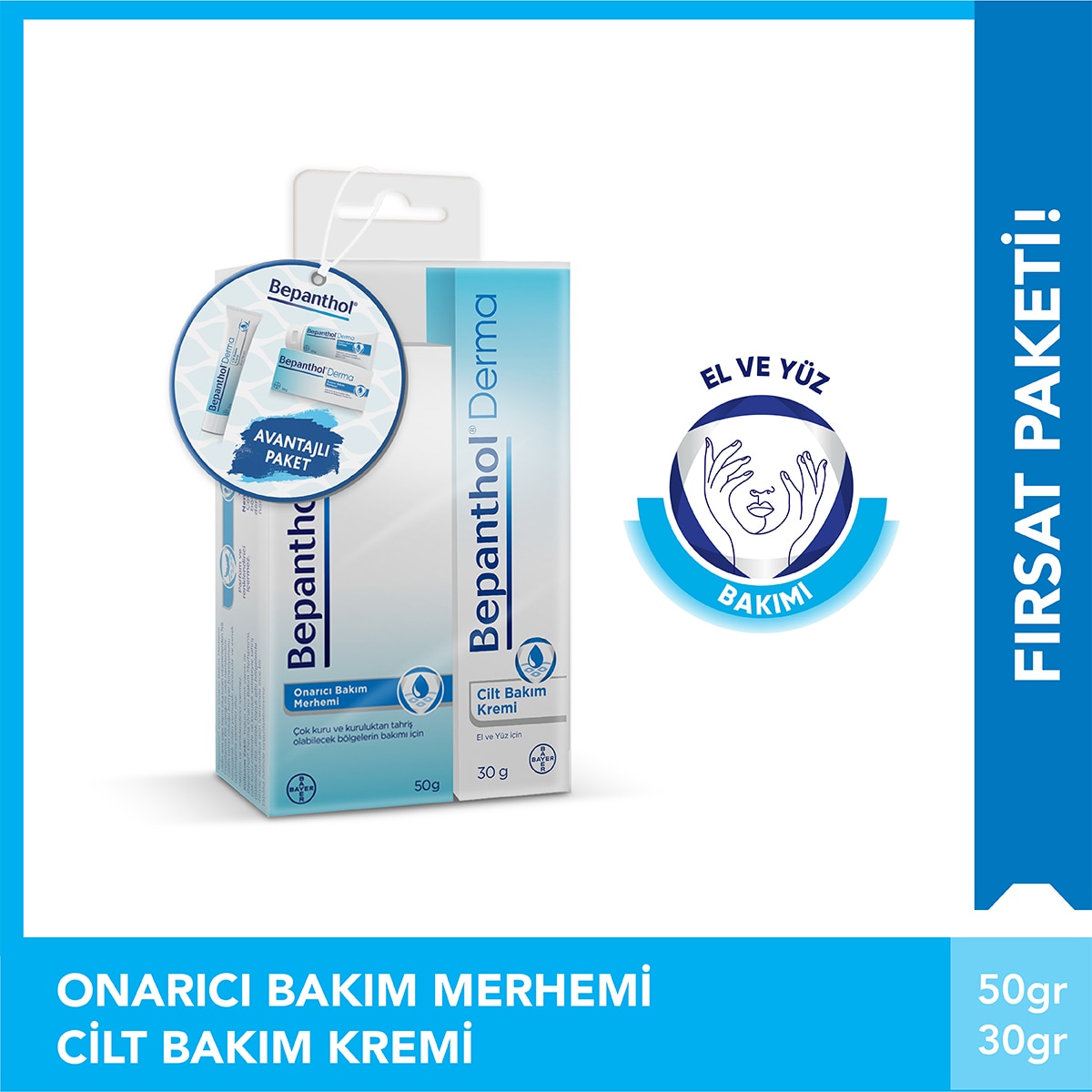 BEPANTHOL BEPANTHOL Bepanthol Onarıcı Bakım Merhemi 50 gr ve Cilt Bakım Kremi 30 gr 1 of 8