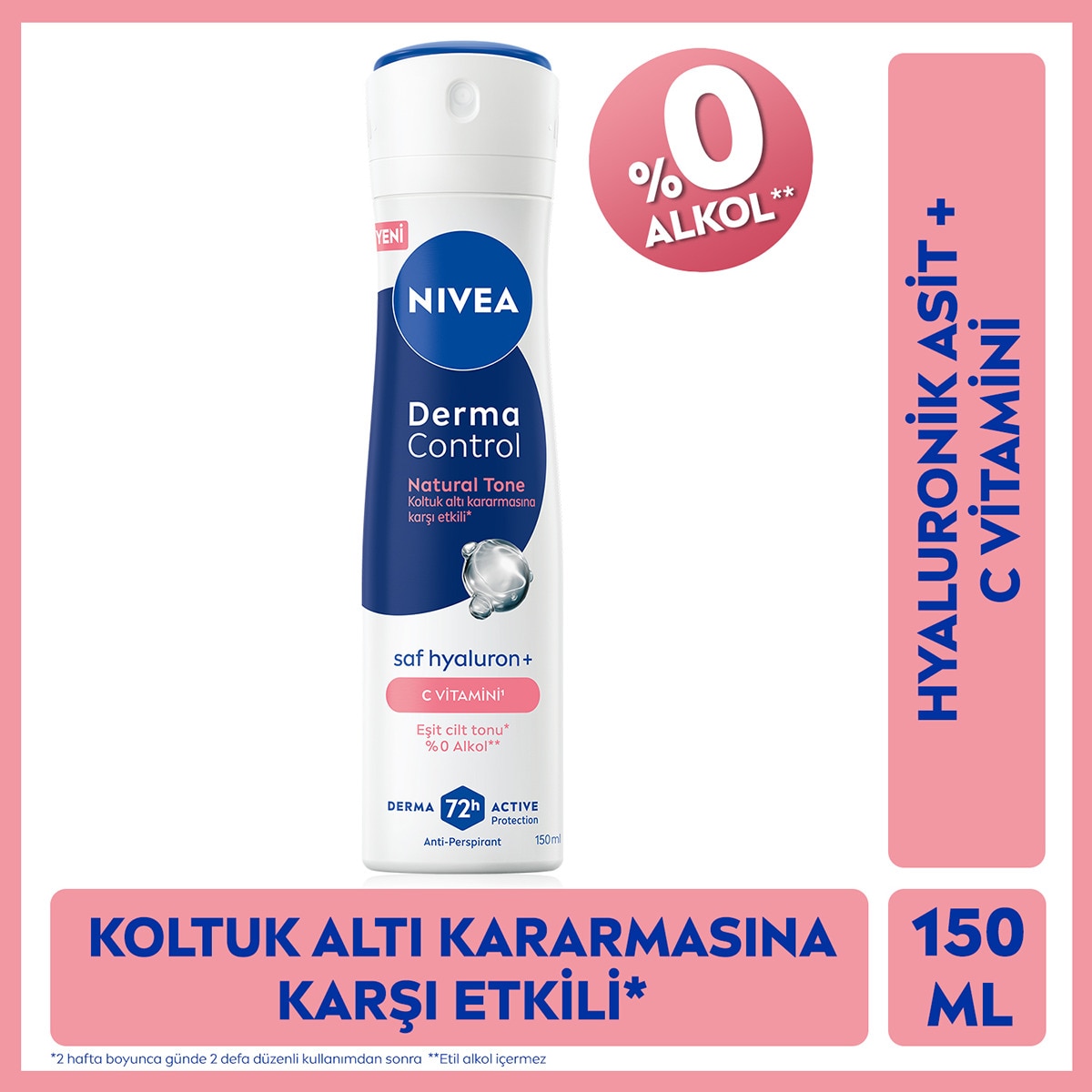  NIVEA NIVEA DEO Nivea Derma Control Natural Tone Hyaluronik Asit, C Vitamini Kadın Spray Deodorant 150 ml  1 of 1 Nivea Derma Control Natural Tone Hyaluronik Asit, C Vitamini Kadın Spray Deodorant 150 ml