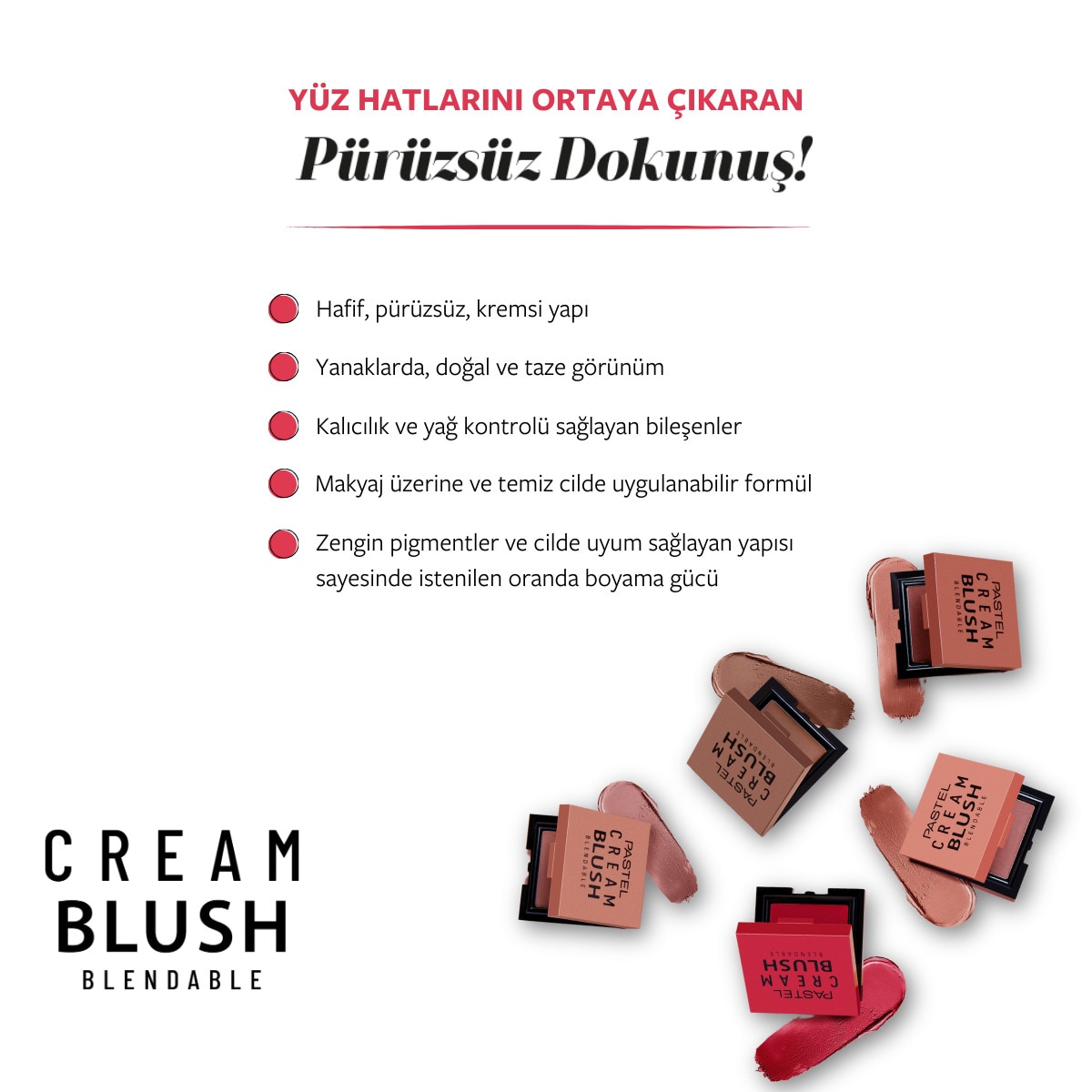  PASTEL PASTEL Pastel Cream Blush Krem Allık 48 Romance  1 of 8 