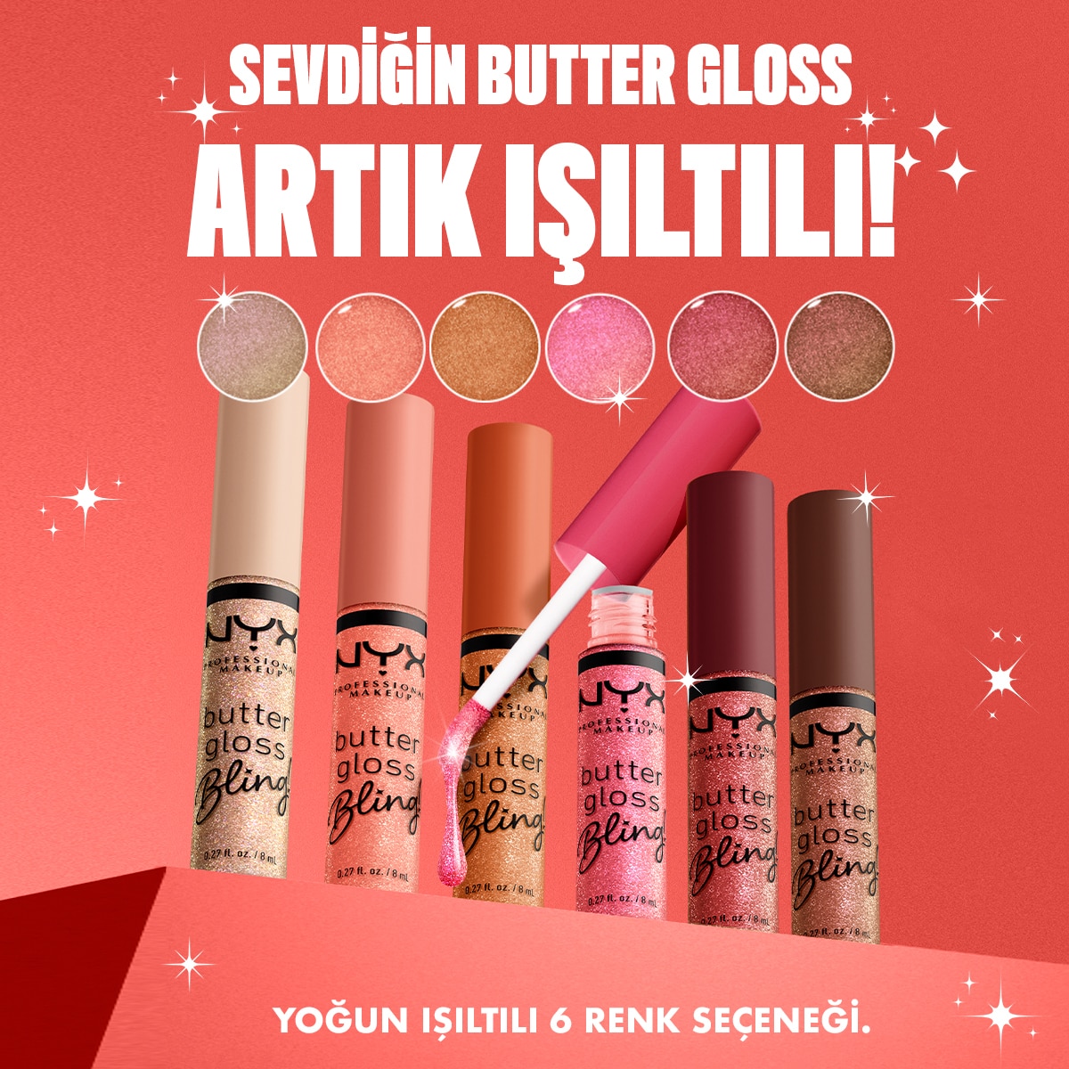  NYX NYX NYX Professional Makeup Butter Gloss Bling Işıltılı Dudak Parlatıcısı 08 Bling Hustla  1 of 7 