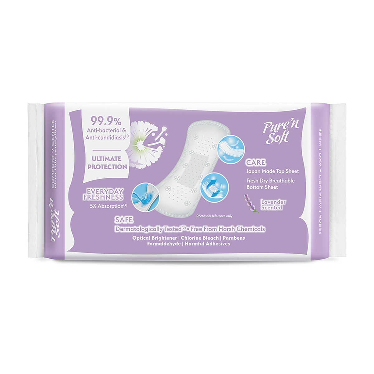  PURE'N SOFT PURE'N SOFT Pure'n Soft Comfort Ultra İnce Günlük Ped Lavanta 40'lı  1 of 2 
