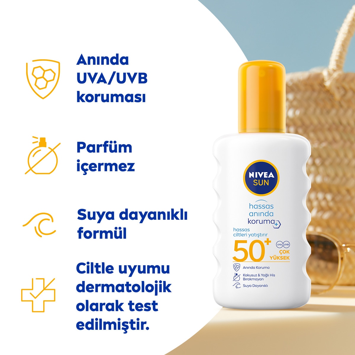  NIVEA SUN NIVEA SUN Nivea Sun SPF 50+ Hassas Anında Koruma Güneş Kremi 200 ml Sprey  1 of 8 