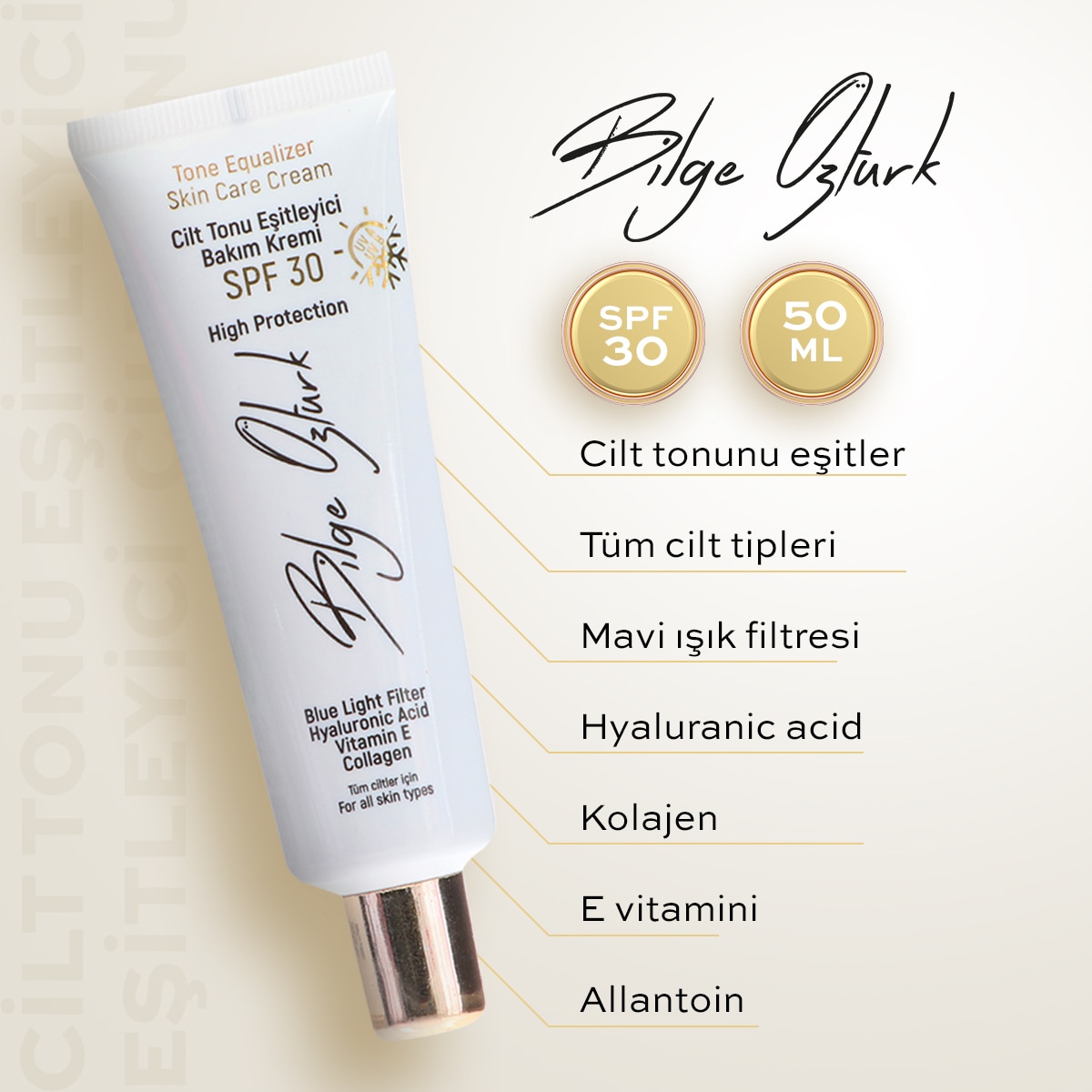 BİLGE ÖZTÜRK BİLGE ÖZTÜRK Bilge Öztürk Ton Eşitleyici Yüz Bakım Kremi SPF30 50 ml 1 of 4
