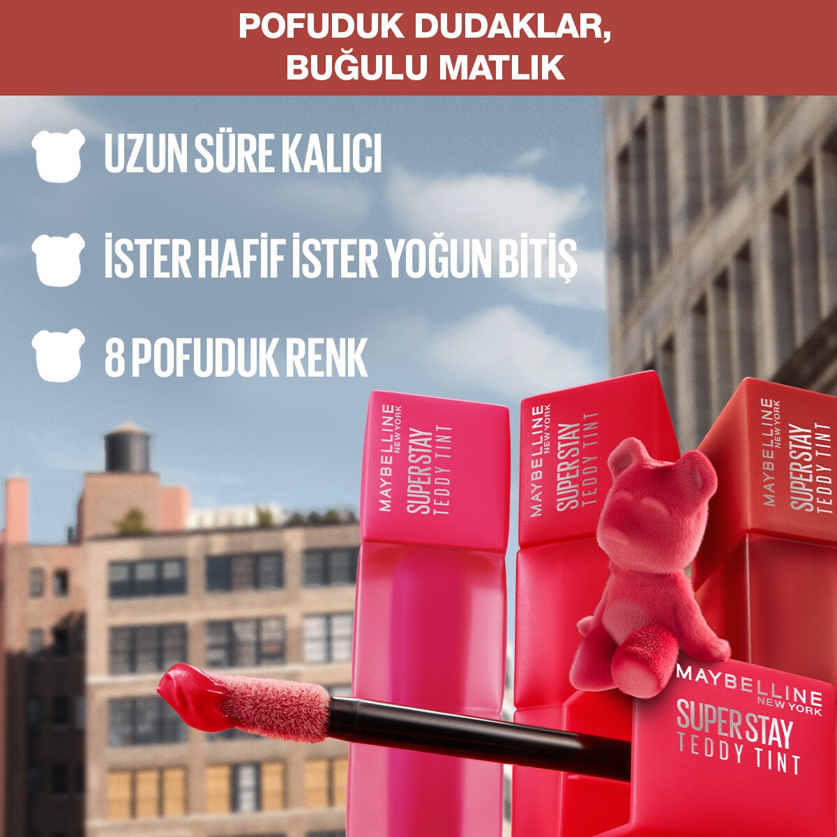  MAYBELLINE MAYBELLINE Maybelline New York Super Stay Teddy Tint Uzun Süre Kalıcı Likit Mat Tint 35 July Forever  1 of 4 