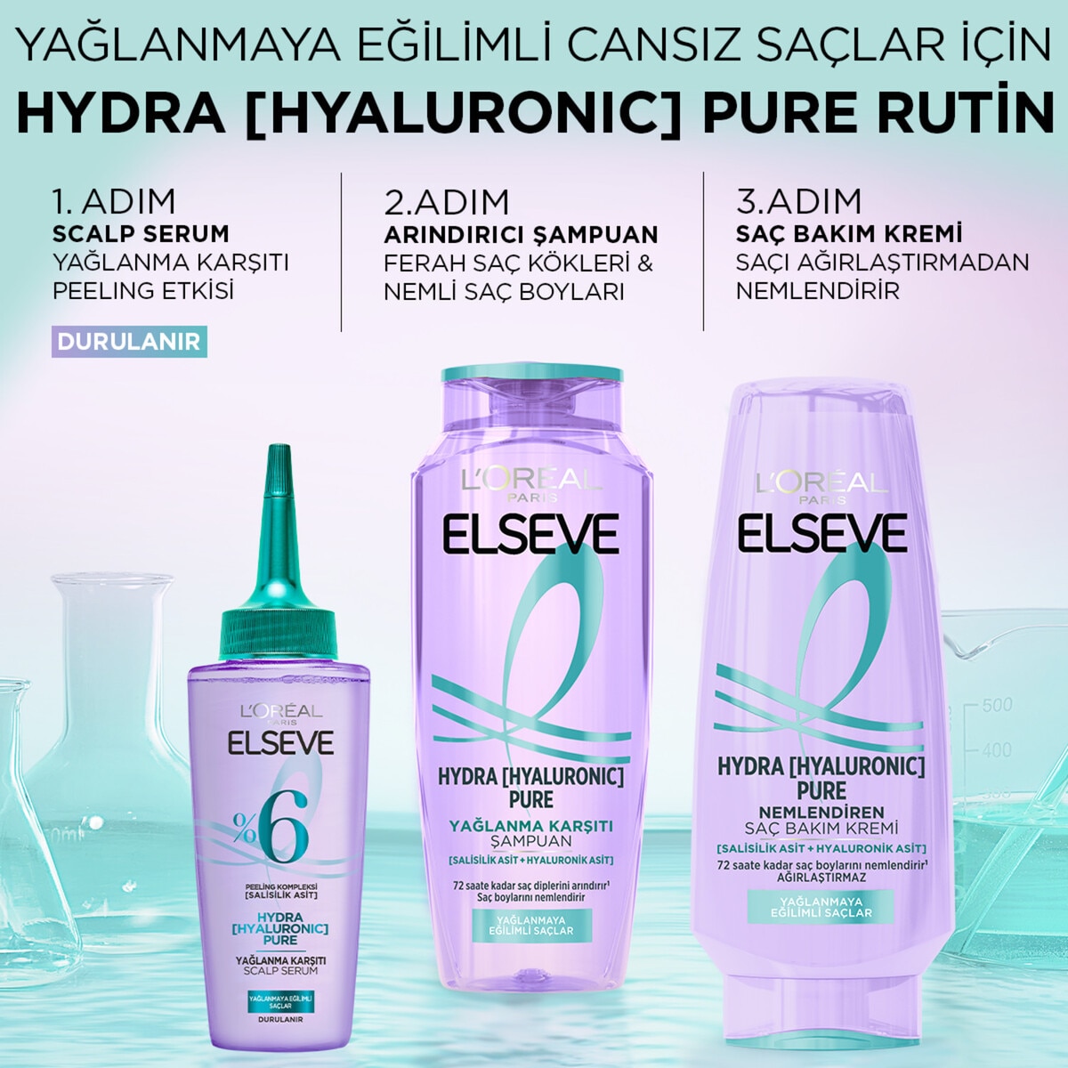 ELSEVE ELSEVE L'Oreal Paris Elseve Hydra Hyaluronic Pure Salisilik Asit İçeren Yağlanma Karşıtı Arındırıcı Şampuan 300 ml 1 of 8
