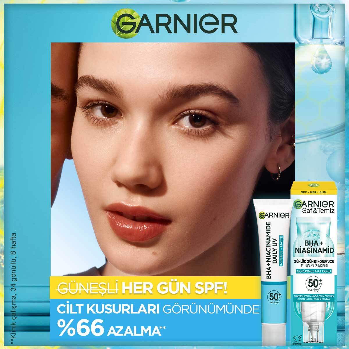  GARNIER GARNIER Garnier Saf ve Temiz BHA Niasinamid Günlük Yüz Güneş Kremi SPF50+ 40 ml  1 of 7 