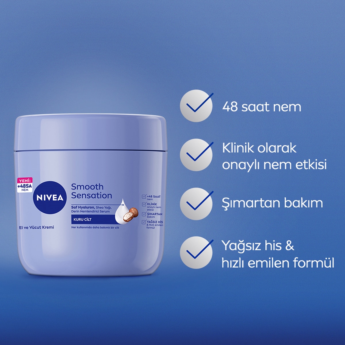  NIVEA SOFT NIVEA SOFT Nivea Smooth Sensation El ve Vücut Bakım Kremi 400 ml 48 Saat Nemlendirici  1 of 8 