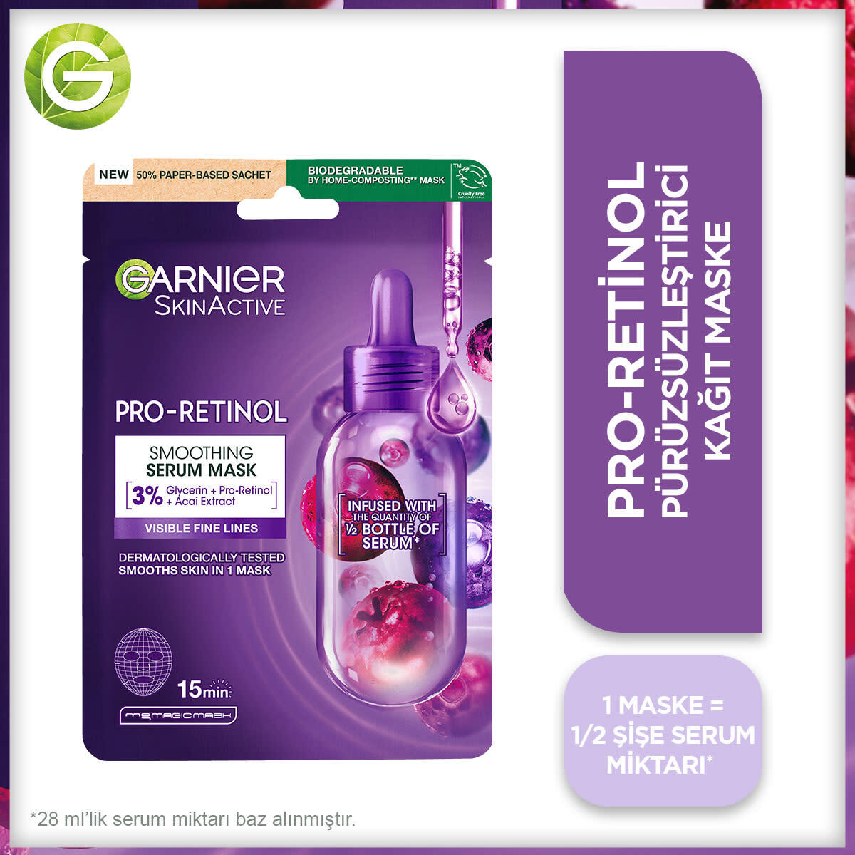  GARNIER GARNIER Garnier Proretinol Pürüzsüzleştirici Kağıt Maske 22 gr  1 of 1 Garnier Proretinol Pürüzsüzleştirici Kağıt Maske 22 gr