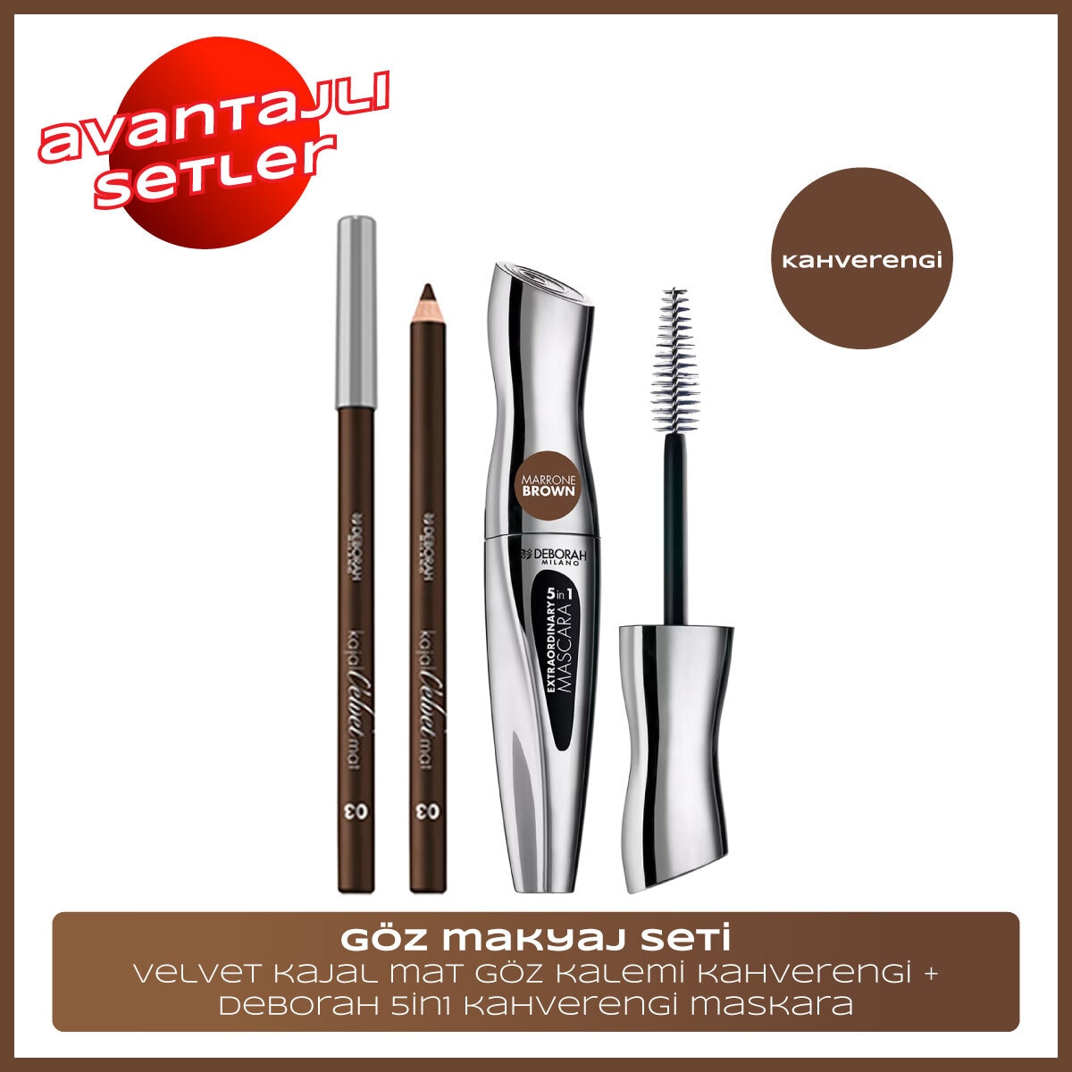 DEBORAH Deborah 5in1 Kahverengi Maskara + Velvet Kajal Mat Göz Kalemi Set 1 of 1