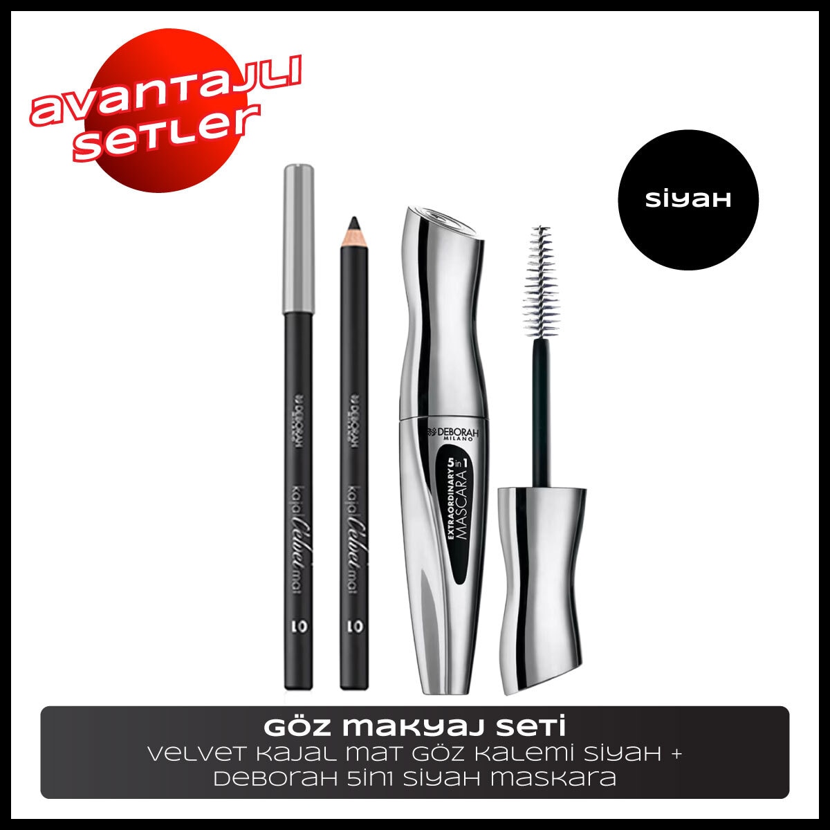 DEBORAH Deborah 5in1 Siyah Maskara + Velvet Kajal Mat Göz Kalemi Set 1 of 1